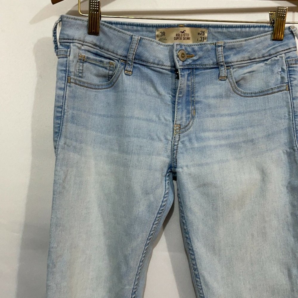 Hollister Womens Blue Flat Front Stretch Denim Super Skinny Jeans Size 3R 26X31 - Picture 3 of 10